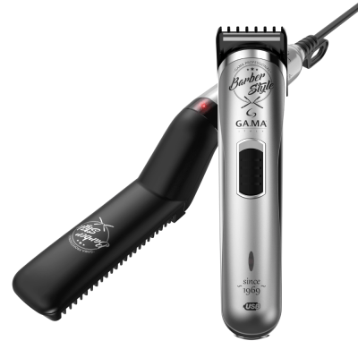 Set Ga.Ma Plancha Beard Barber Ceramic - Trimmer 527 Barber Style Usb