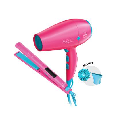Set Ga.Ma Planchita Elegance Led Y Secador Bloom Pink